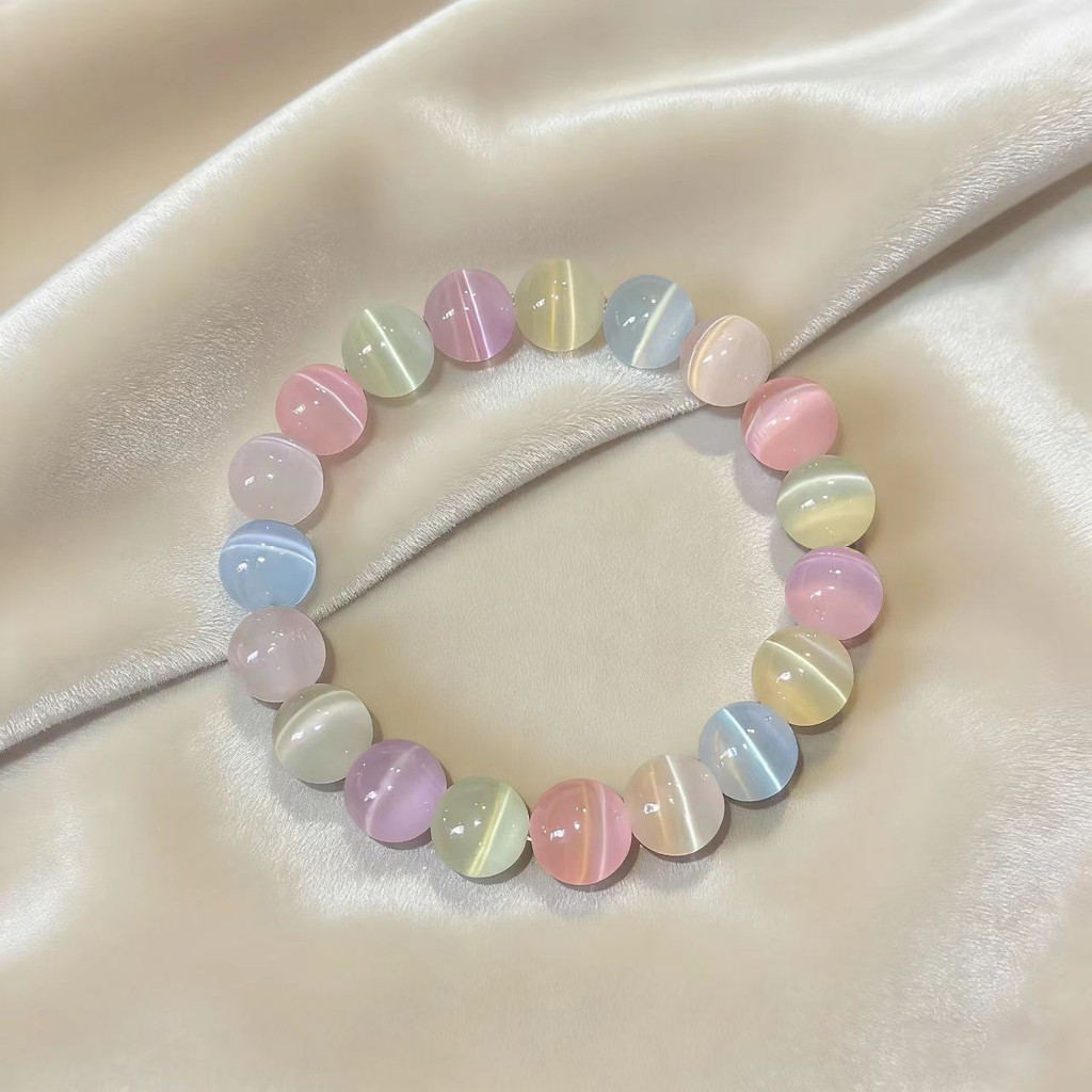 Vòng tay đá mắt mèo Macaron, thiết kế thích hợp trên Instagram, vòng tay tình bạn phong cách cổ tích ngọt ngào và tươi mát