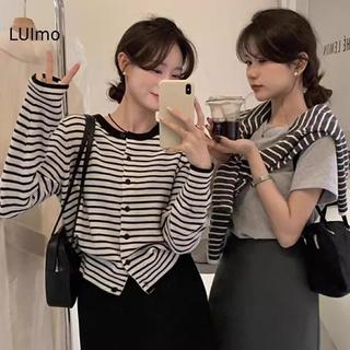 LUImo Hàn Quốc Retro Sọc Tròn Ne Dài Tay Dệt Kim Áo Cardigan Nữ SBS