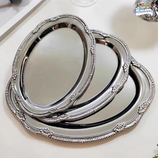 Đĩa ăn nhẹ ITRUMPET, Khay bạc hình bầu dục màu bạc, Khay đựng đồ tráng miệng dập nổi cổ điển