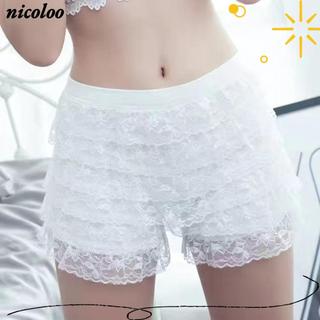 Quần ngắn an toàn NICOLOO, Quần Short an toàn công chúa Lolita buộc dây chống va đập, Quần Short xếp lớp thắt lưng co giãn có ren thoáng khí