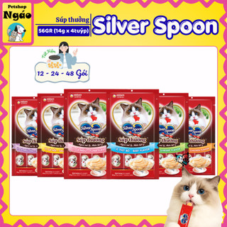 [ Combo 6 - 12 -24 ] Súp Thưởng Cho Mèo Silver Spoon Unicharm 56g (4 Thanh) - Thịt Cá Thật