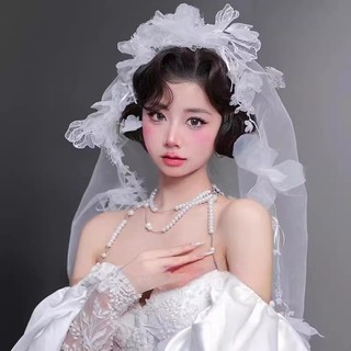 Mũ Cưới Ren Hoa Cho Cô Dâu Phong Cách Retro