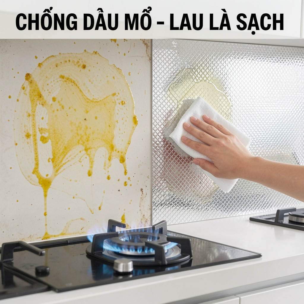 Giấy Bạc Dán Bếp Vân Vỏ Cam Vân Caro Chống Dầu Mỡ Cách Nhiệt Decal Dán Tường Tủ Bếp Tự Dán Dày Dặn Chống Thấm Nước Dễ Lau Chùi