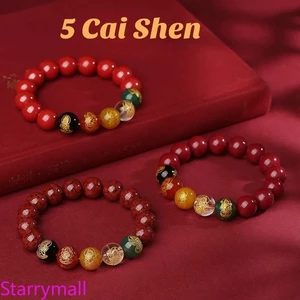 Vòng tay cinnabar màu tím và vàng với hạt cát bện dây đỏ - Quà tặng may mắn