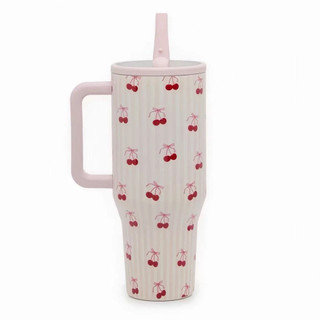 HydroJug 32oz Stainless Steel Blue Sweet Cherry Print Leakproof Travel Cup