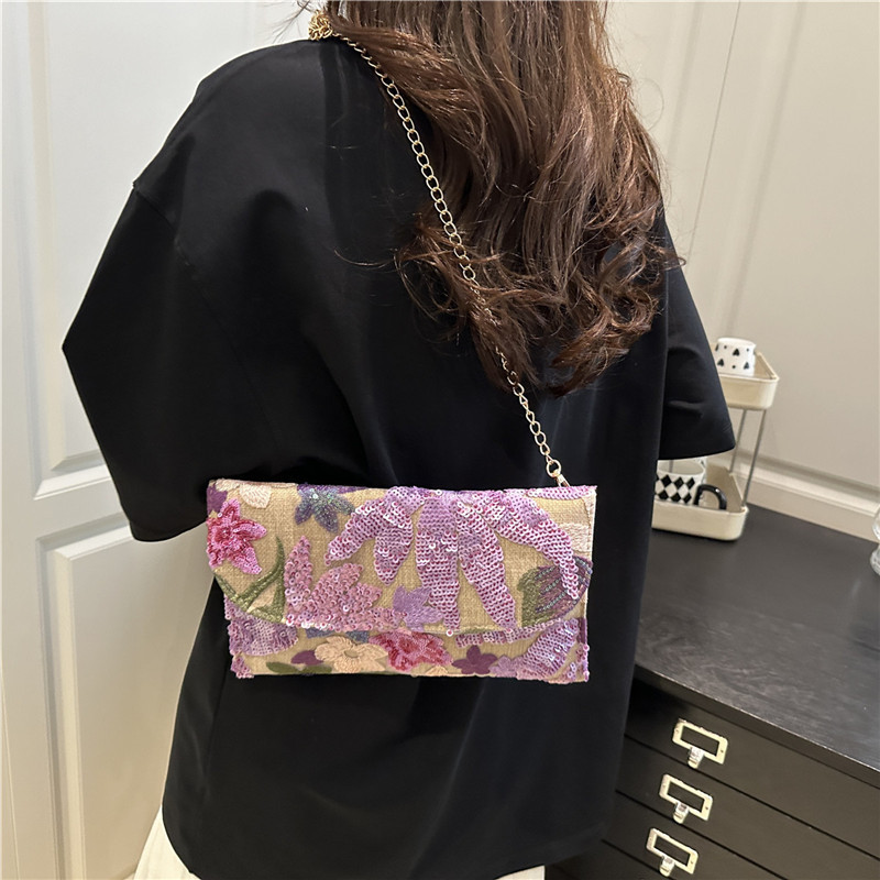 Túi đeo vai nữ trang trí hoa nhẹ nhàng sequin phong cách Trung Quốc mới