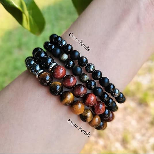 Vòng tay Onyx Tourmaline màu đen Bảo vệ ba vòng tay pha lê chữa bệnh Obsidian Hematite Vòng tay dành cho nam và nữ