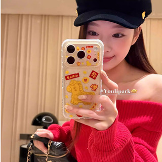 Làm Giàu Ngựa Mặt Dây Chuyền Lấp Lánh Kim Sa Lấp Lánh Trong Suốt Hai Lớp imd Ốp Lưng Điện Thoại iPhone 17Promax 17pro 14 15 16 Pro Max 13 Chống Sốc Nam Nữ Vỏ Di Động
