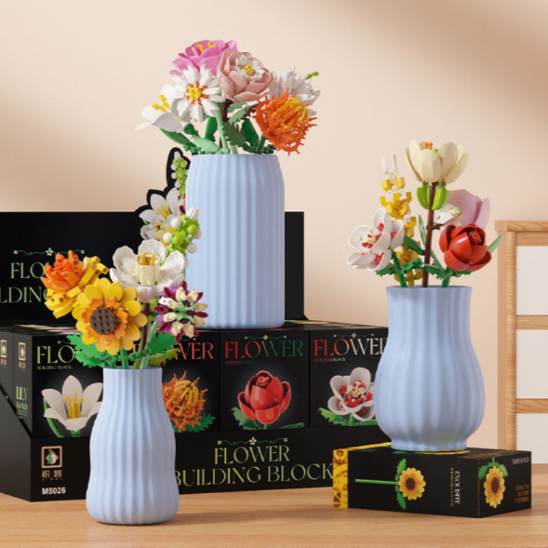 Bộ 16 Hộp Hoa Lắp Ráp DIY Mini, ó Hoa Lắp Ráp Handmade, mô hình khối xây dựng, Quà Tặng Sáng Tạo