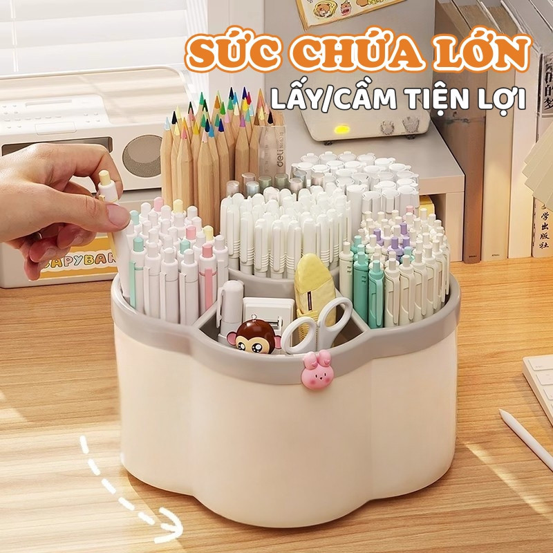 Khay Đựng Bút Xoay 360° Bông Hoa – Lọ Đựng Bút Dung Tích Lớn Cho Bàn Học Gọn Gàng
