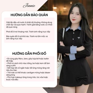 Set Áo Croptop Phối Kẻ Mix Chân Váy Ngắn Chữ A Đính Nơ Tiểu Thư Dễ Thương Phong Cách Hàn Quốc