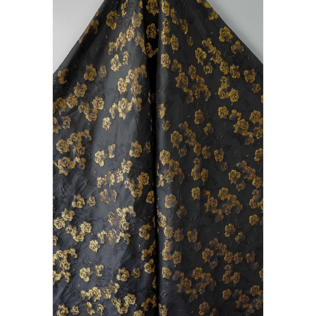 Đầm Retro Thanh Lịch Chất Liệu Jacquard Sườn Xám Họa Tiết Hoa Hồng Màu Vàng Đen Nổi Bật