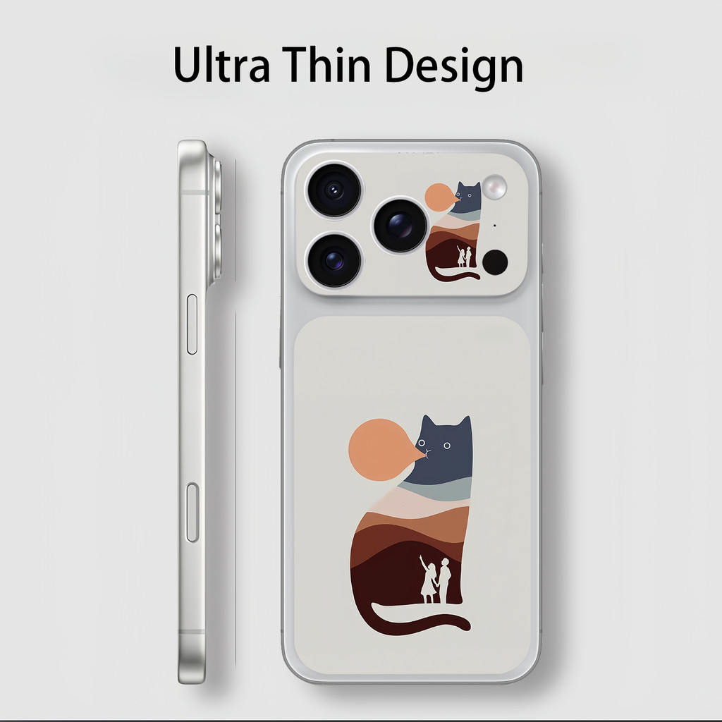 Phim máy ảnh in hình mèo nghệ thuật + Nhãn dán mặt sau cho IPhone 17 Pro / 17 Pro Max / Micro Matte Giấy mềm Bảo vệ camera / Phim mặt sau / Chống mài mòn Chống trầy xước
