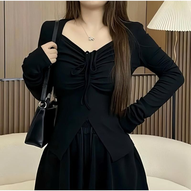Áo Thun Tay Dài Nữ Big Size Cổ V Rút Dây ESHOP Áo Nữ Chất Thun Tăm Mềm Mịn Co Giãn MS304 TD