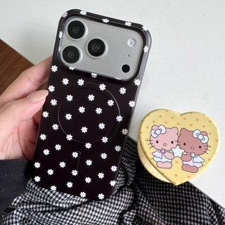 Ốp lưng cứng Tương thích với iPhone 15Pro 15ProMax 16Pro 16ProMax 17 17Pro 17ProMax Vỏ nam châm họa tiết hoa cúc nền màu đen