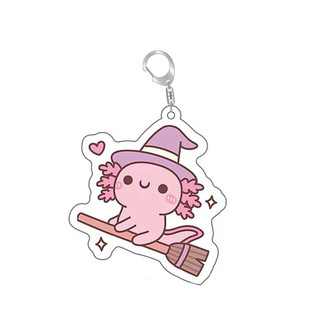Adorable Axolotl Acrylic Keychain Kawaii Cartoon Animal Image Pendant For Bags Car Keys Decors Hanging Supplies Gifts