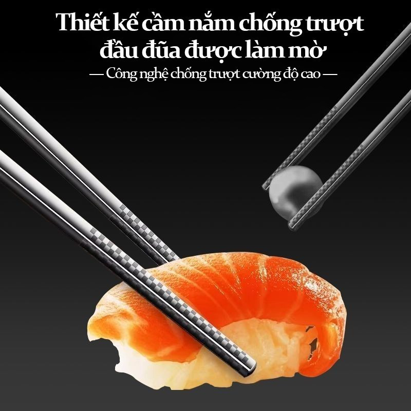 Set 10 Đôi Đũa Inox 316 Cao Cấp - Thiết Kế Vân Khắc Sang Trọng, Cán Chống Trượt An Toàn, Đũa Ăn Cơm Bền Bỉ