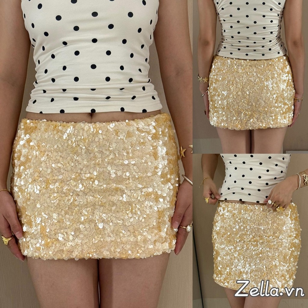 Váy Mini nữ Sequins eo thấp Váy Bodycon dự tiệc mùa hè