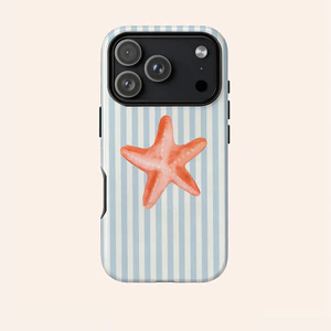 Họa tiết sao biển sọc xanh nhạt Thích hợp cho iPhone 17 Pro max Plus Air / 16 / 15 / 14 / 13 / 12 / 11 / XS / XSmax / 7 / 8 plus Vỏ cứng hai lớp chống sốc Vỏ bao gồm tất cả