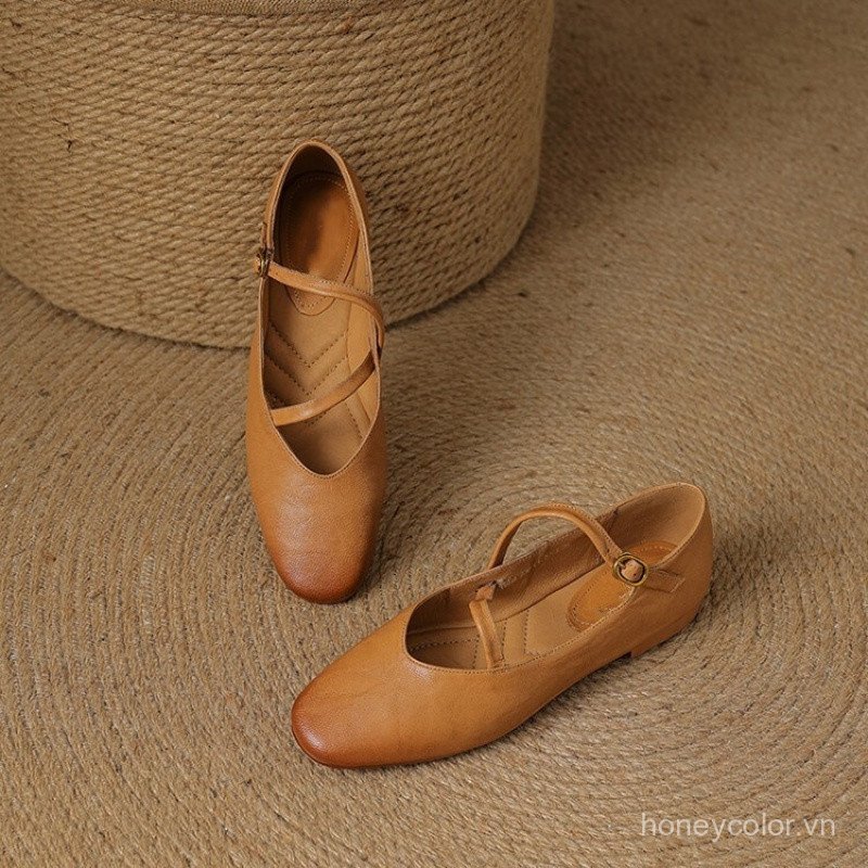 Pháp Retro Mềm Mary Jane Giày Nữ Xuân Thu Đế Mềm Granny Giày Thoải Mái Đa Năng Giày Đế Bằng