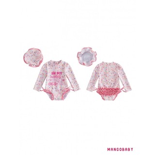 MG-Baby Girls Rash Guard 1st Đồ bơi sinh nhật Rompers In chữ dài tay cổ tròn Bộ đồ tắm cho trẻ sơ sinh có mũ bơi