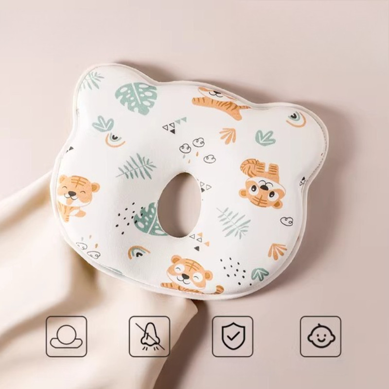 Gối định Hình đầu Cho Bé Họa Tiết,Vải Cotton,Thông Thoáng Và Chống Mồ Hôi,Định Hình đầu Tròn đều