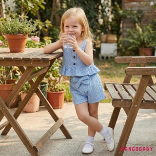 MG-2 Cái Trang phục mùa hè cho bé gái mới biết đi Áo Vest cổ vuông không tay và quần short thắt lưng co giãn có thắt lưng