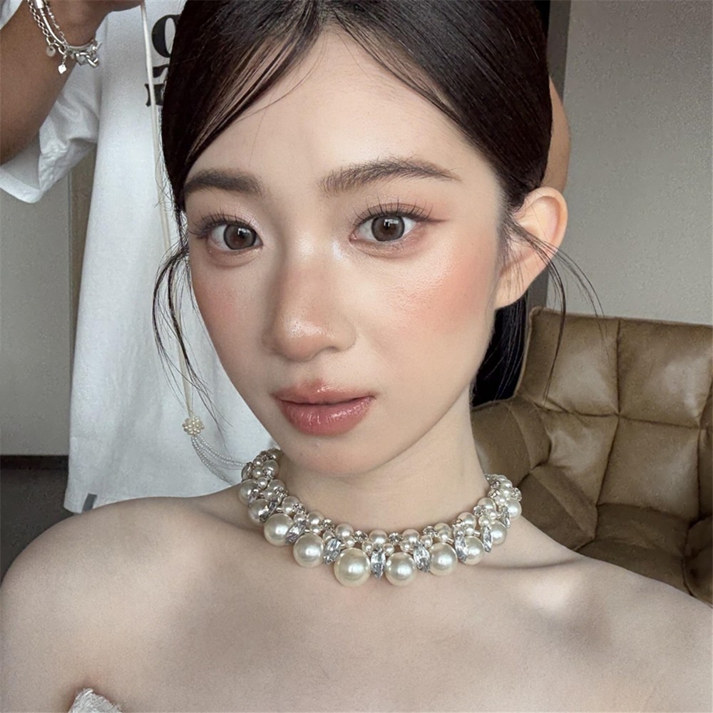 Dây Choker Ngọc Trai Đính Đá Lấp Lánh Phong Cách Vintage Pháp Cao Cấp Phụ Kiện Trang Phục Cô Dâu