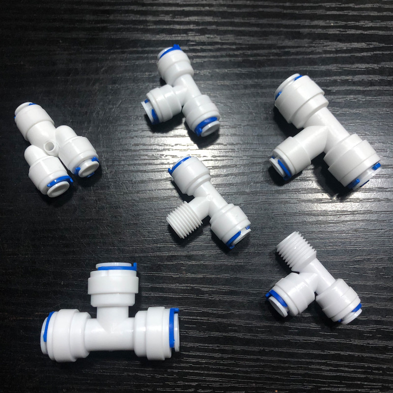 Thẩm thấu ngược Khớp Nối Nhanh 1 / 4 "3 / 8" OD Kết Nối Ống Tee Y Kết Nối 2 Chiều Thẳng RO Nước Ống Nhựa Lắp