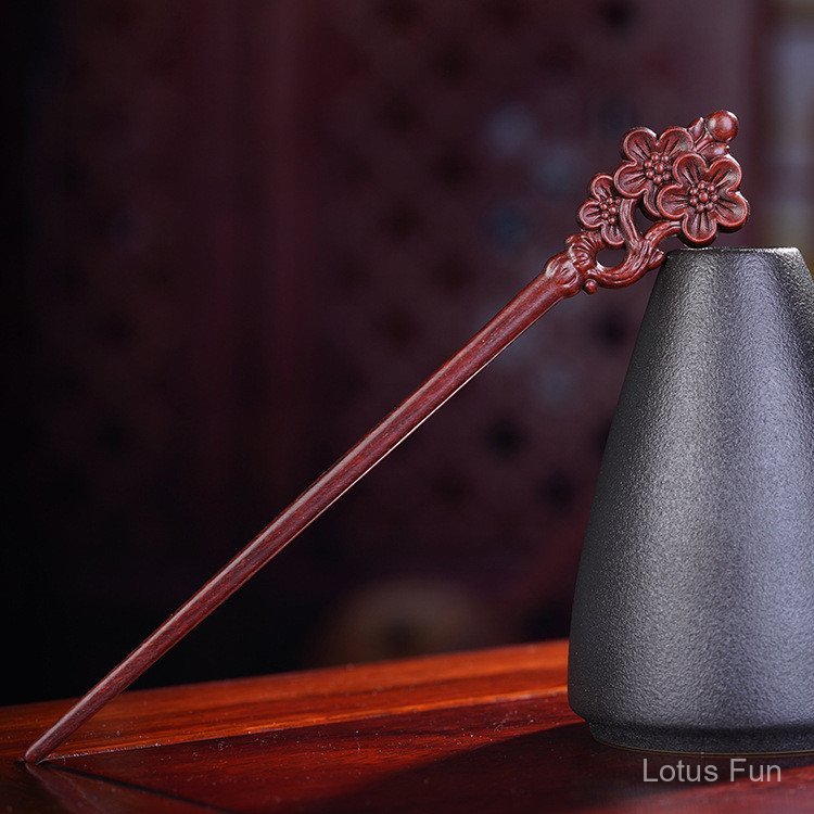 Lá Nhỏ Gỗ Đàn Hương Đỏ Khắc Gỗ Đào Hoa Kẹp Tóc Nữ Cổ Điển Mới Phong Cách Trung Quốc Tóc Cuộn Tất Cả Trận Đấu Hanfu Phụ Kiện Tóc Dài Khóa Đầu