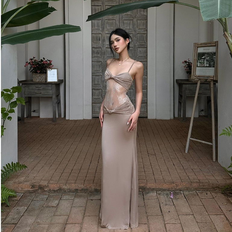Cutenew Gợi Cảm Ren Sling Váy Lưới Nhìn Xuyên Qua Chia Tay ÁoTúi Trong Eo Cây Lau Nhà Thiết Kế Sàn Mùa Hè Biển Ngày Lễ Phong Cách