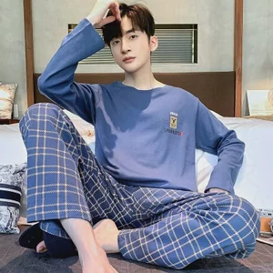 Mùa Xuân, Mùa Thu 2025 Bộ Đồ Ngủ Nam Lụa Sữa Dài Tay Phù Hợp Với Hoạt Hình Rời Có Thể Mặc Bên Ngoài Quần Áo Gia Đình