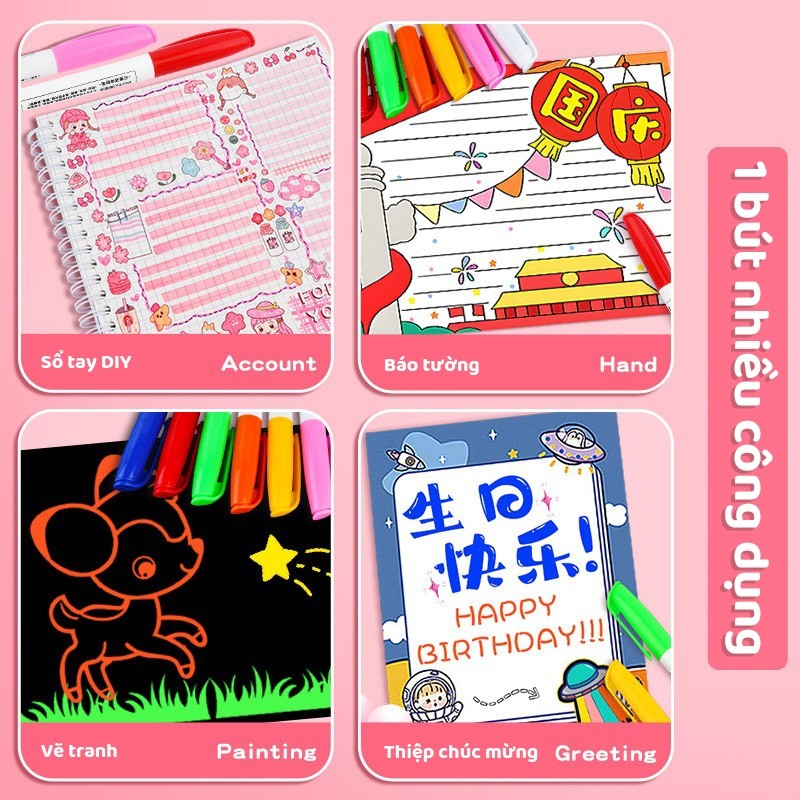Bút lông viết bảng nhiều màu, mực đậm dễ lau, hỗ trợ dạy học và vẽ trang trí bảng sáng tạo
