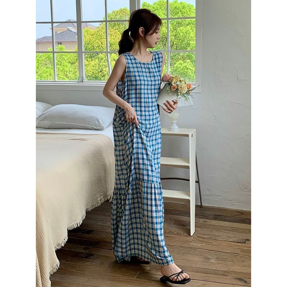Váy vest ngủ hoa nhỏ màu hồng, lụa cotton mát mẻ, phù hợp mùa hè
