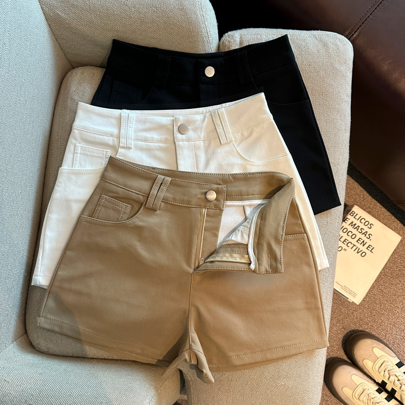 SUXI Mùa Xuân Mới Nữ Mỹ Retro Màu Trơn Cổ Cao Quần Short 260227