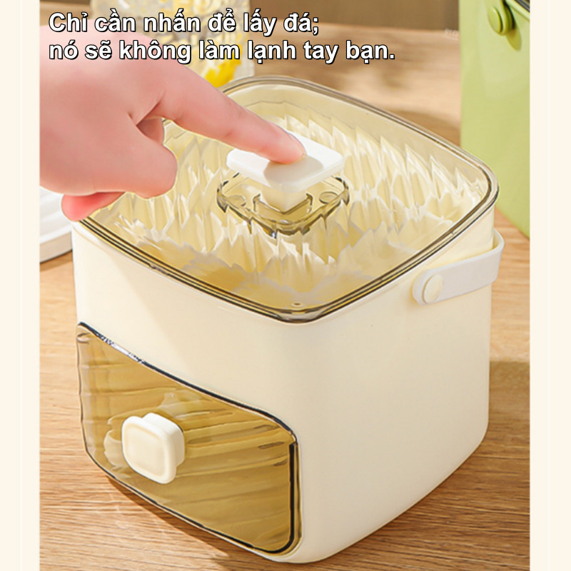 Hộp làm đá viên 2 tầng di động, tay cầm tiện lợi, nhấn lấy đá siêu nhanh, chất liệu PP cao cấp