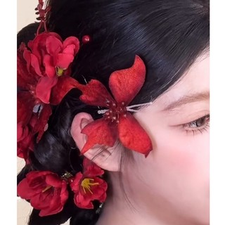 1 bộ mũ cô dâu màu đỏ, phụ kiện ảnh