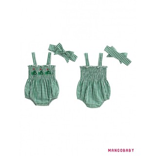 MG-Baby Girl Trang Phục Mùa Hè Bóng Bầu Dục Golf Thêu Kẻ Sọc Áo Liền Quần Không Tay Có Băng Đô Bộ 2 Chiếc