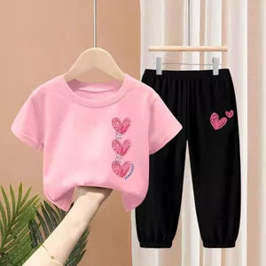 Bộ áo sơ mi và quần ngắn tay hợp thời trang cho bé gái Trang phục thường ngày mùa hè nhẹ nhàng