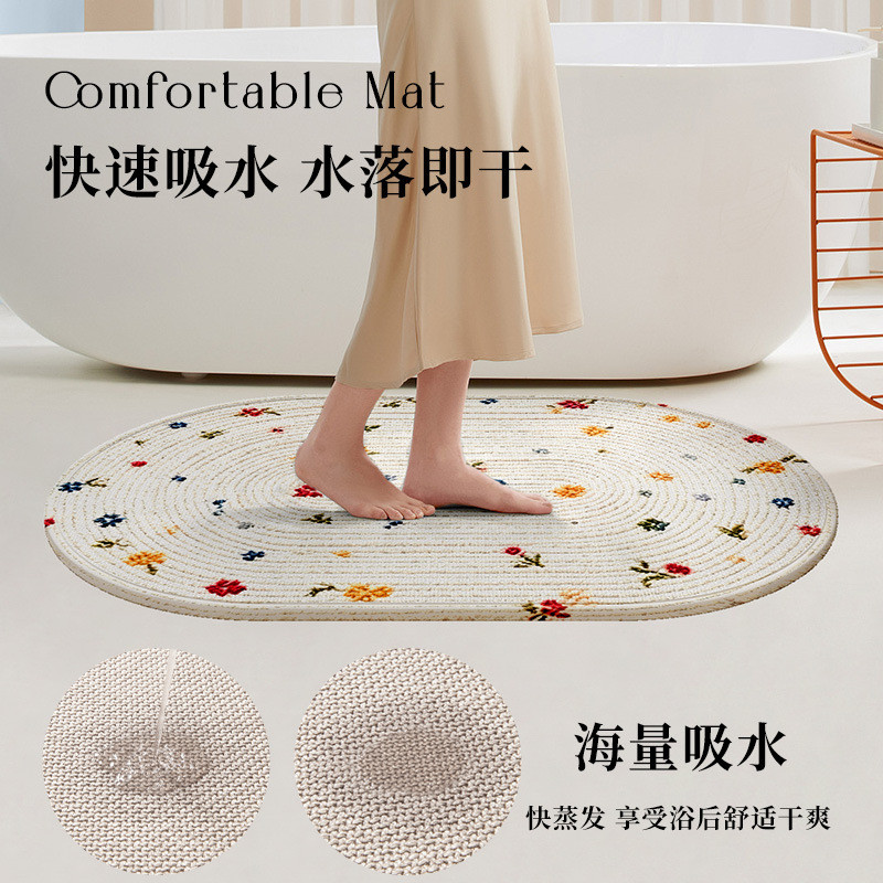 Thảm Lau Chân Giả Đay Họa Tiết Hoa Nhí - Thảm Nhà Tắm Sợi Mềm Siêu Thấm Hút Chống Trượt - Thảm Decor Vintage Sang Trọng Cho Phòng Ngủ
