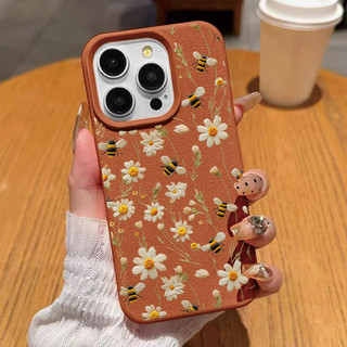 Ốp Điện Thoại Cho OPPO A6 A5 A3 Pro A6X A3X A5X Reno 15 13 14 12 11 Pro 15F13F 12F 11F 8T 5G Bao Họa Tiết Lichee Dễ Thương Ong Hoa Cúc Da PU Chống Sốc Màu Kẹo Mờ