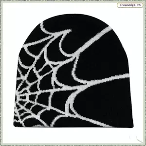 Beanie Ấm Áp Cho Mùa Đông, Họa Tiết Nhện Phong Cách Goth Y2K, Len Acrylic