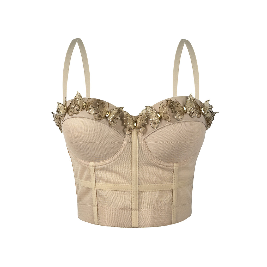 Bộ đồ camisole vest lưới gạc gợi cảm có xương cá corset, làm từ nhựa xương cá, dáng slim-fit