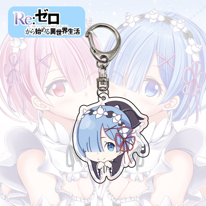 Móc khóa acrylic Anime RE:Zero -Starting World in Another World trong suốt acrylic Rem Ram mặt dây chuyền