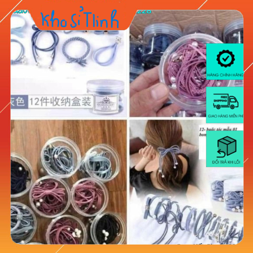 Hộp Dây Buộc Tóc 12 Chi Tiết Và 50 Chi Tiết Phong Cách Hàn Quốc Nhiều Màu [FREESHIP]