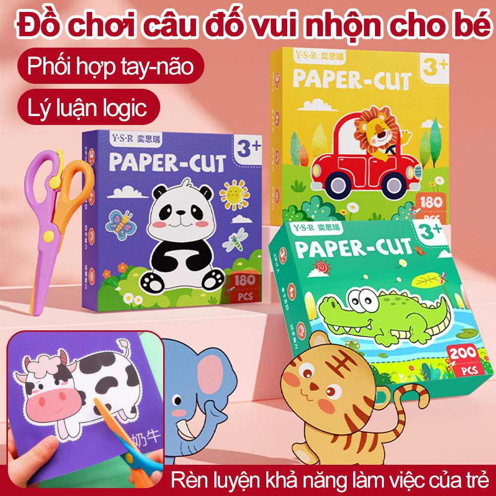 180/200 hình cắt giấy động vật nhiều màu sắc kèm kéo thép không gỉ có lưỡi an toàn để tự làm đồ thủ công