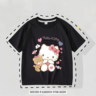 Áo thun mỏng cổ tròn in hình hoạt hình Hello Kitty, kiểu dáng giản dị và thoải mái dành cho bé gái.