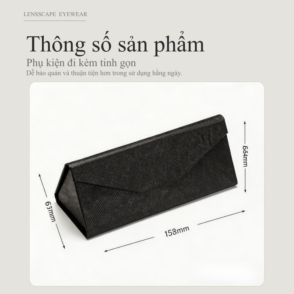 LENSSCAPE-Combo hộp kính gập + khăn lau kính + túi đựng kính – hộp đựng kính gọn nhẹ, cứng cáp, chống va đập, có móc carabiner treo ba lô