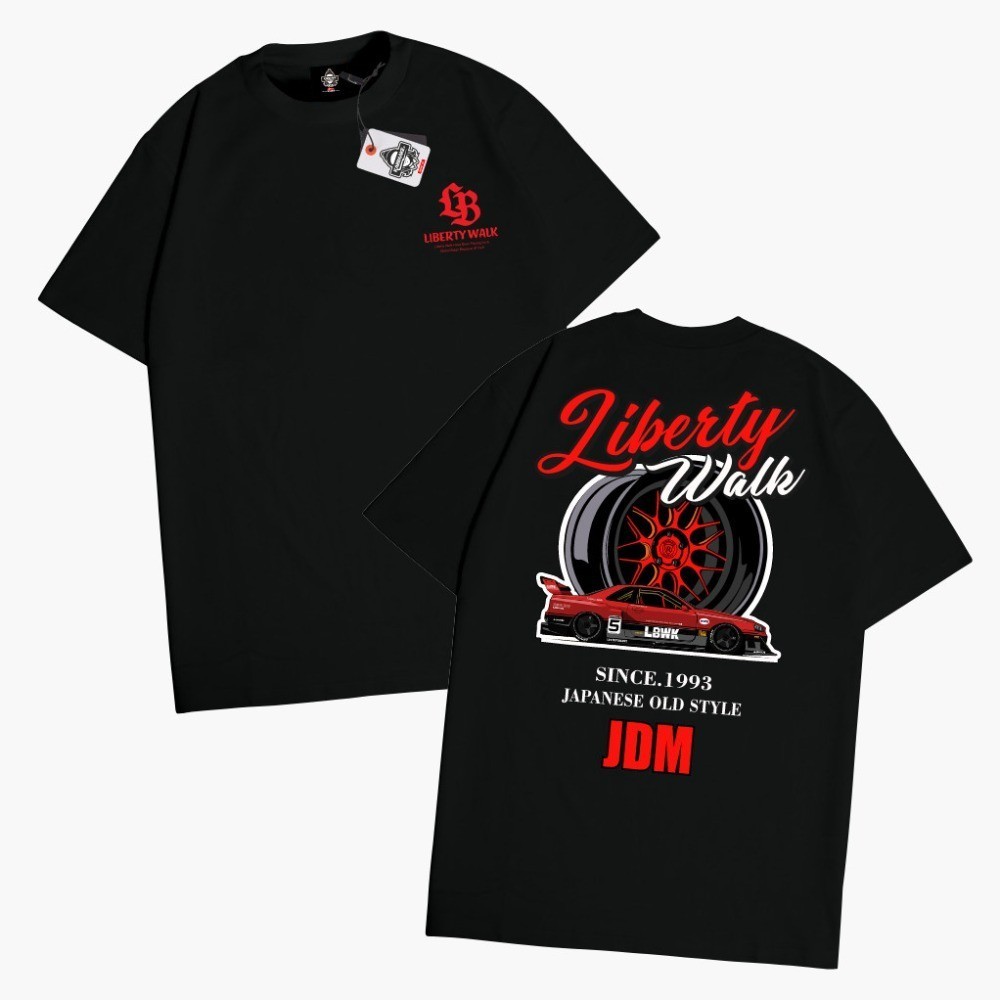Mùa Hè Rời Cổ Tròn Cotton Nguyên Chất JDM Liberty logo Ô Tô In Hình Size Lớn Áo Thun Tay Ngắn 0478