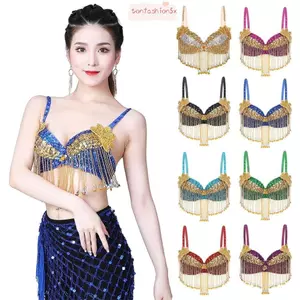 Áo Ngực Múa Bụng Tua Rua Sequin Sáng Bóng, Dây Đeo Điều Chỉnh, Phù Hợp Hộp Đêm Và Sân Khấu